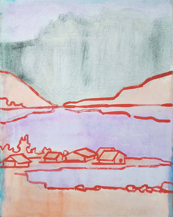 Ohne Titel (Häuser vor Berglandschaft)