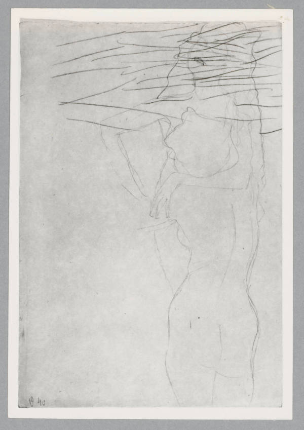 Ähnliche Stellung wie Kat. Nr. 1353, die frontale Figur mit langen Haaren